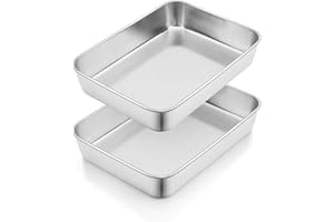 Herogo Baking Tray Set of 2, Deep Cake Tin, Stainless Steel Rectangle Bake Sheet Pans for Cake Brownie, Lasagne, Healthy & Non Toxic, Dishwasher Safe (31x24x5 cm)