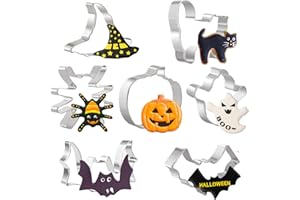CRETHINK Halloween Cookie Cutters Set, 7 Pieces Halloween Cookie Cutter Shapes - Ghost, Bat, Pumpkin, Cat, Witch Hat, Spider - Metal Biscuit Cookie Cutter for Baking Party Cake Decorations
