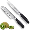 Taylors Eye Witness Syracuse Asian Kitchen Knife Set - Chefs Santoku 13cm/5” & Cooks All Purpose 13cm/5” Cutting Edge, Multi Use. Ultra Fine, Razor Sharp Blade. Soft Textured Grip Matte Black Handle.
