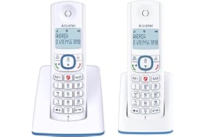 ALCATEL F530 Duo - Téléphone Fixe Sans Fil DECT - Grand Écran Rétroéclairé - Mains Libres - Fonction Blocage Des Appels - 2 Touches De Mémoires Directes - 2 Combinés - Blanc/Bleu