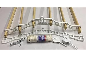 REMI TOOLS(R) REMI TOOLS Traditional Kitchen Airer Pulley Dryer Kit with 6 Wood Laths Slats 1.15M Victorian Edwardian Clothes Horse Creel Airer Dryer Kitchen Rack Ceiling Pulley Laundry Drier (White, 6 slats)