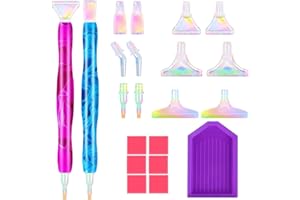 papasgix Diamond Art Pens Kits, Diamond Art Colorful Drill Pen Tips with Multi Replacement Pen Heads, 5D Diamond Painting Accessories Tools Plastic Trays Painting Adhesive(21PCS Purple Dark Blue)