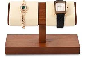 Oirlv Bois Massif Support de Montre à Double,Porte Montre,Watch Stand,Rangement de Montres(Blanc Crème)