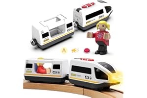 LiRiQi Train de locomotives à Piles (Connexion magnétique) - Train Électrique Haute Vitesse Compatible avec Thomas, Brio, Rails en Bois et Train, Cadeaux Jouet pour Tout-Petits Enfants