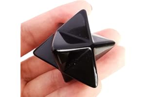 Lovionus89 Natural Black Obsidian Merkaba Crystal Protection Sacred Meditation Energy Generator Healing Chakra Six-pointed Star 1 Inch