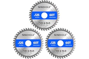 NINEHOLE 3pcs Lames de scie circulaire 125 x 22,23 mm (anneau 20mm Et 16mm), 60 dents Coupes propres, Disque à Tronçonner pour Bois, Sèche, Stratifié, Cloison, Contreplaqué, Plastique