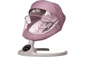 BEBE2LUXE Alpha: Hamaca para bebés/hamaca eléctrica, pantalla táctil LED, mando a distancia, Bluetooth, arnés de seguridad de 5 puntos, hasta 9 kg (rosa)