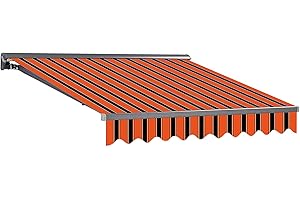 home Trends Preiswert Markisen Tuch Markisenbespannung Ersatzstoffe Diverse Farben Maße 4 x 3 m Markisenstoffen inkl. Volant fertig genäht mit Umrandung SPD071- Orange Rot Schwarz Streifen