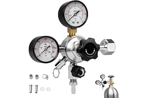 TECKZOON Regulador de presión de CO2 profesional con doble indicador para cerveza, regulador de presión de cerveza W21.8 con presión de depósito de 0-3000 PSI y salida de 5-40 PSI para grifo de