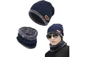 AOMAIGAD Czapka zimowa, czapka beanie, zestaw czapka z szalikiem, gruba, miękka, dwuwarstwowa, pluszowa, z podszewką, ocieplacz na szyję dla mężczyzn i kobiet