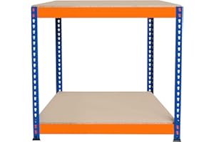 MONSTER RACKING Établi Ajustable à 2 Niveaux S-Rax, Plan de Travail en Bois Aggloméré Robuste, Capacité 300kg, Bricolage Atelier Garage, Assemblage Sans Boulons, Pieds en Caoutchouc, 6 Renforts [90cm x 60cm x 90cm]