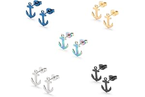 Bo Win 5 Paare Edelstahl Männer Ohrstecker Gold Ohrringe für Herren Damen Ohrringe Anker Silber Ohrringe Herren Coole Maritim Ohrstecker Anker Schwarz Titan Ohrringe Stecker Herren Damen Set Piercing