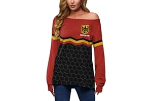 Mainfini Damen Fußball Trikot WM 2022 Fußballkleidung Sweatshirt Schräge Schulterärmel Shirts Fußball Sweatshirt Off Shoulder Multinationale S-XXL