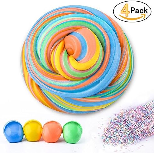 AISIGE Fluffy Slime - 7 OZ Fluffy Floam Slime Scented Stress Relief Toy for Kids, Super Soft Non Sticky with Cool Textures (4 Pack) Set Blue,Yellow,Orange,Green