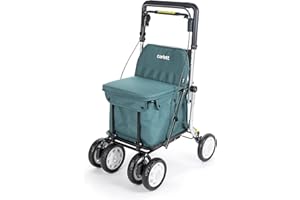 Carlett - Comfort Assist | Caminador Plegable con 4 Ruedas | Producto Médico Clase I Homologado | Bolsa Extraíble 36L/15kg | Bandeja Portaobjetos | Carro de la Compra | Verde