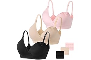 Vinfact Still-BH 3Pcs Nahtloser Ohne Bügel Schwangerschafts BH V-Ausschnitt Umstands BH mit zusätzlichen BH-Verlängerungen Stillen und Schlaf für Frauen