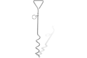 PETOPEDIA 1x 16" Heavy Duty Steel Spiral Dog Stake Ground Spike Anchor for Dog Tether Tie Out Cable, Outdoor Camping, Stainless Steel (Silver, 1x 40cm)
