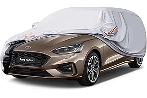 GUNHYI 6 Layers Hatchback Car Cover Waterproof Breathable, Heavy Duty Outdoor Car Cover Sun Rain Dust Protection With Zip, Universal Fit For Ford Focus, VW Golf, Audi A3, BMW 1 Series etc. Silver