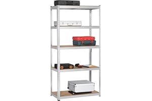 Yaheetech Etagère de Rangement Galvanisé Clipsable 5 Tablettes 180 x 90 x 40 cm Étagères de Garage Charge Lourde 875 kg Résistant