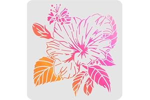 FINGERINSPIRE Hibiskus-Zeichenschablonen für Malerei, 30 x 30 cm, Kunststoff, Hibiskus-Schablonen, Dekoration, quadratische Hibiskus-Schablonen zum Malen auf Holz, Boden, Wand und Stoff