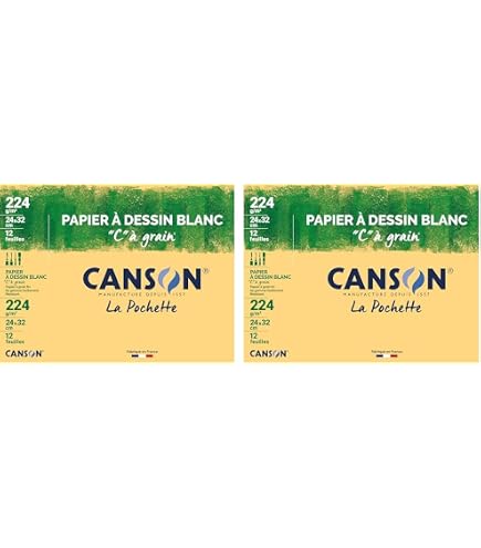 Papier Dessin Canson C à Grain - Pochette 12 Feuilles A4 180g/m² - Fabriqué En France
