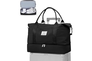 WEPLAN Sac de Voyage Femme Sac Weekend avec Compartiment Chaussures Sac de Week-End Imperméable Sac Voyage Sac d'hôpital de Maternité Hospital Bag Sac de Sport Gym Sac Bagage Cabine,Noir