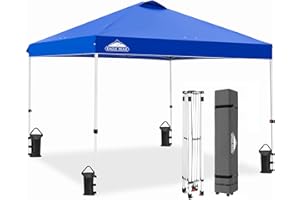EAGLE PEAK Pop-up tonnelle de Jardin Pliable 3x3m, Tente Pliante avec Pieds Droits Hauteur réglable auvent pour Camping Plage Festival avec Sac à roulettes (Bleu)