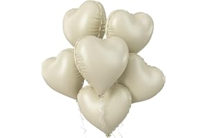 Biapian Cream Heart Balloons, 5 Pcs Cream White Heart Shape Balloons, 18inch Beige Valentine Foil Balloons for Helium Nude Neutral Love Balloon for Valentines Day, Wedding, Brithday Party Decorations