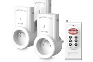 KYG Lot de 3 Prise Télécommandée Programmable, KYG Prise Domotique Sans Fil, Fonction All ON All OFF, 1 Télécommande et Deux Piles Incluses