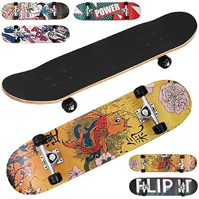 Physionics - Skateboard Planche à Roulettes en Bois d'Érable 31 Pouces Roues ABEC 5 (Couleur au Choix)