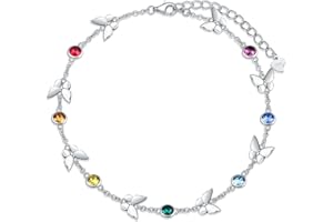 AOBOCO Anklets for Women Sterling Silver Ankle Bracelets with Crystals 9+2''