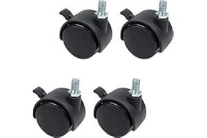 MroMax Lot de 4 roulettes pivotantes en nylon 4 cm avec tige filetée rotative à 360 degrés pour meubles avec frein
