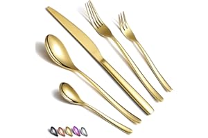 HOMQUEN Set di Posate in Acciaio Inossidabile con Placcatura in Titanio - 30 Pezzi Dorati per 6 Persone (Finitura Lucida)