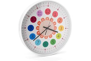 Palmcee Wall Clock, 12 Inch Colorful Clock, Quiet Early Learning Wall Clocks, Battery Operated Kitchen Wall Clocks Decoration Clocks for Living Room Kids Room Bedroom Boys Gift