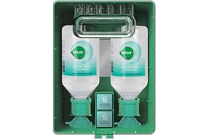 RELIANCE MEDICAL Focus Stazione di Lavaggio Oculare - Kit di Primo Soccorso con 2x500ml Bottiglie Lavaggio Occhi, 5x20ml Capsule, Bende Oculari, Montabile a Parete, Plastica ABS Durevole per Risposta Rapida