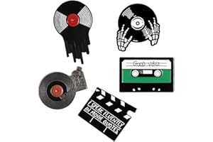 HUAQIGUO 5 stücke Kreative Broschen Cartoon Retro Disk Radio Emaille Pin DJ Vinyl Plattenspieler Abzeichen Brosche Anstecknadel Persönlichkeit Gothic Schmuck, Legierter Stahl