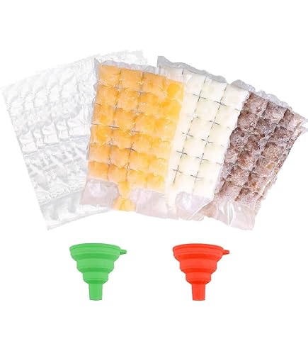 100 Sacs à Glaçons Jetables Auto-Scellants + 2 Entonnoirs – Jusqu'à 2400 Glaçons, Idéal Whisky, Cocktails, Barbecue, Pique-Nique, Voyages