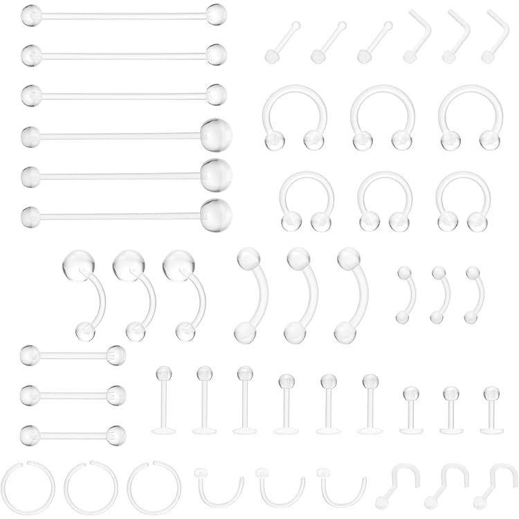 Gojewen 20 stks Clear Neus Ring Studs Retainer 20G Plastic Onzichtbare Acryl L Neus Bars Hoop Piercing Platte Top voor Werk School, Kunststof