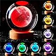 GITGRNTH 3D Crystal Ball Lamp with 16 Colors Changing LED Wooden Base - Solar System Night Light, Moon Lamp Ball, Galaxy Crystal Light with USB Powered (16 Color Moon)