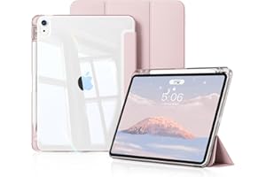KVTVOU Case for iPad Air 11 Inch 2025/2024 (M3/M2 7th/6th Gen), iPad Air 5th / 4th Generation 2022/2020 10.9 Inch with Pencil Holder, Clear Back, Ultrathin Protective Case, Auto Sleep/Wake, Pink