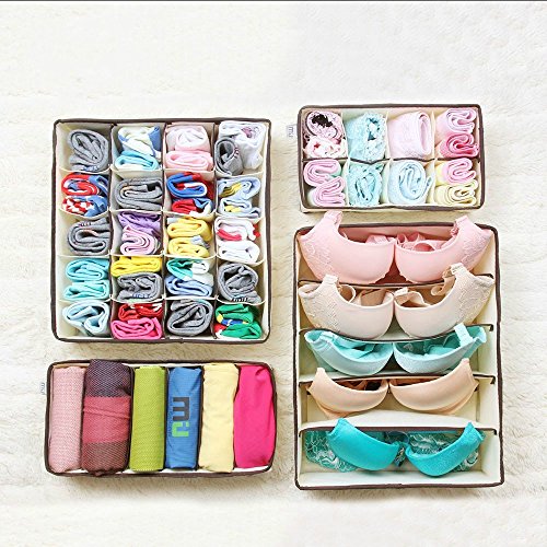 Schublade Organizer, Schrank Organizer, Bra Unterwäsche Schublade,Aufbewahrungsboxen Socken oder Kommodenschubladen Divider 4 Set Beige von MIU COLOR® - 3