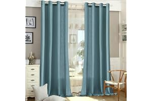 MIULEE Tende per Interni Tenda Camera da Letto Soggiorno Lino Finestre Con Occhielli Tenda a Pannello Traslucido Adatte Moderne Trasparente Tende Cucina Blu 140 x 260 CM