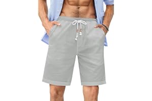 Runcati Krótkie spodenki męskie, bawełniane, spodnie rekreacyjne, na lato, elastyczna talia z kieszeniami dla mężczyzn