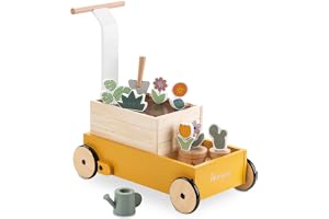 hauck Baby gåstol, lära sig att gå med trädgårdsmästare, rollspel, gåvagn med bromssystem från 12 månader, lärvagn av trä (FSC®-certifierad), pedagogisk leksak, motorikspel (växter)
