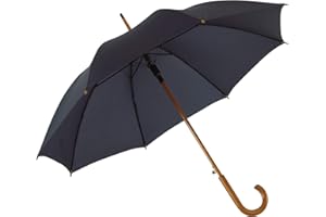 Automatik Regenschirm Holzschirm Stockschirm Portierschirm mit gebogenem Rundhaken Holzgriff in 103 cm Durchmesser von notrash2003 (Marineblau)