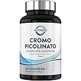 Integratore alimentare di cromo picolinato 250 mcg | 365 compresse a elevato dosaggio | Adatto per vegani | Prodotto da Nutri