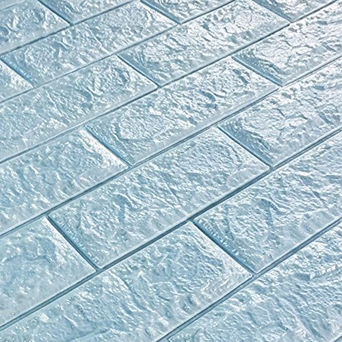 3D Brick Pattern Wall Stickers Peel and Stick Kitchen Backsplash Wall Sticker Faux Ceramic Tile Design 27.5"30.3" 1pcs (Blue)