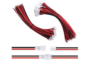 Lyeteung 30 Paar JST 2.0 PH 2 Pin Steckverbinder, Mini Micro JST PH 2.0 mm 2-Polige Buchse und Stecker mit 150mm 22AWG Kabeldraht (Schwarz Rot)
