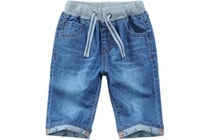 Happy Cherry Kinder Jeans Shorts Jungen mit Taschen Kurze Hose Bermuda Jeans mit Kordelzug Sommer Jeanshose Denim Shorts für Alter 3-12
