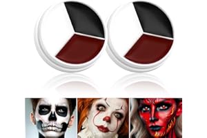 Afflano Trucco Viso Bianco Nero e rosso *2, Trucco Halloween Bambini Adulti, Pittura per Viso Durevole, Non Tossico Body Painting per Trucco Carnevale, Pittura Per il Corpo Joker Clown Zombie Trucco
